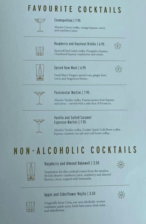 p&o cruises drinks menu
