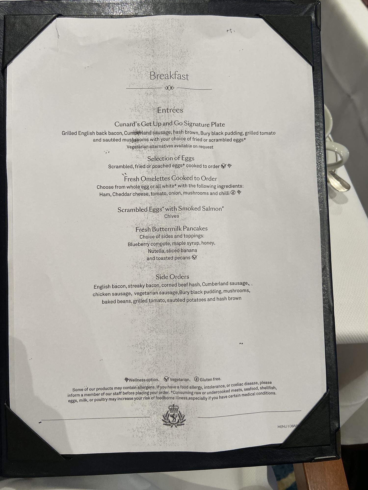 Cunard Main Dining Room Breakfast Menu